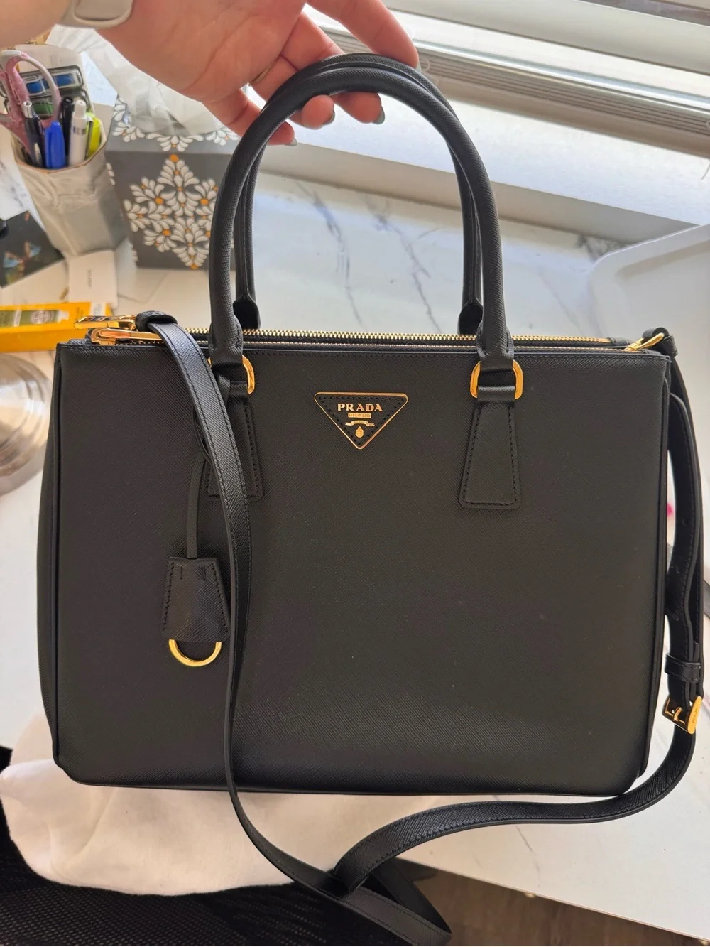 Prada Galleria Black Saffiano with Gold Hardware
